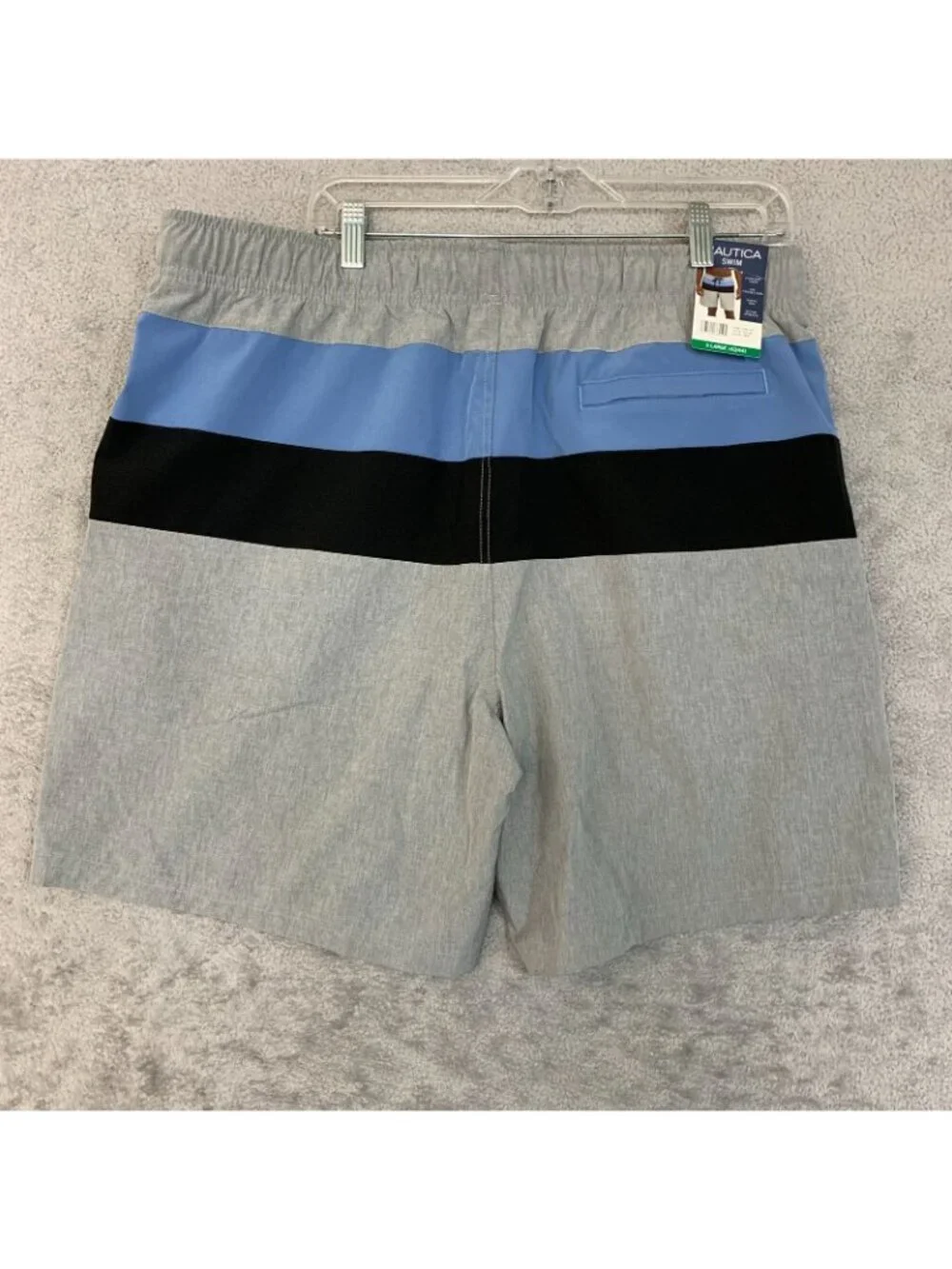 NWT Nautica Men's XL Gray Blue Swim Shorts Black UPF Quick Dry Mens